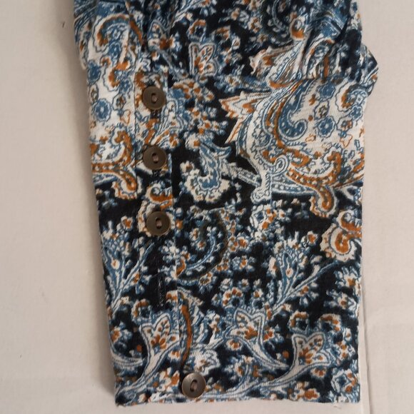 Lucky Brand Women’s Blue Printed V-Neck Jersey Top Button Front Size Large - Picture 5 of 16